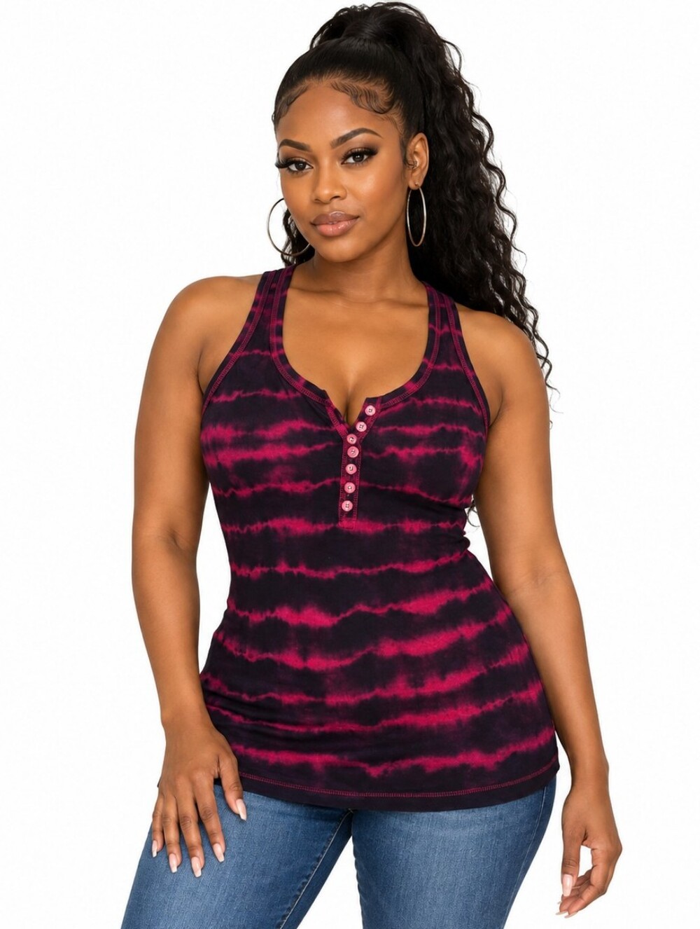 Women’s Pink & Black Tie-Dye Racerback Tank Top Size Small 100% Cotton